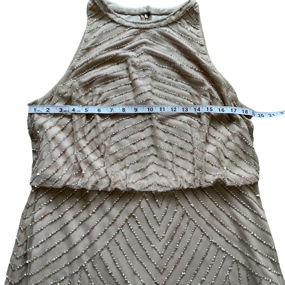 Adrianna Papell Art Deco Beaded Cocktail Dress Halter Neck in Blush Sz 16 - Picture 6 of 8